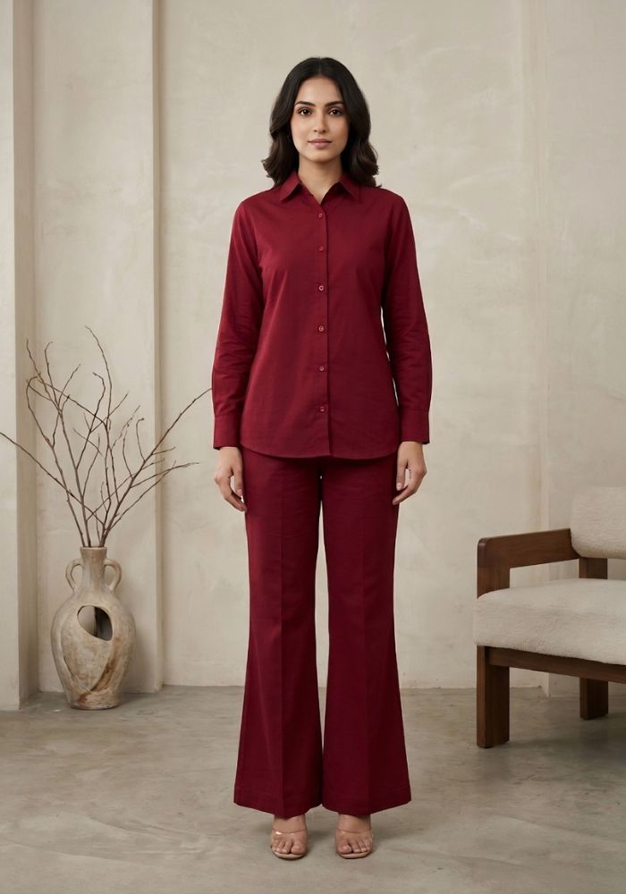 Women’s Cotton Shirt & Flared Pant Co-Ord Set | Premium Smart Casual Wear