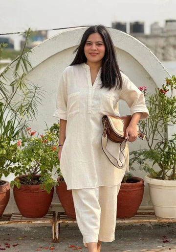 Cream cotton co-ord set for women