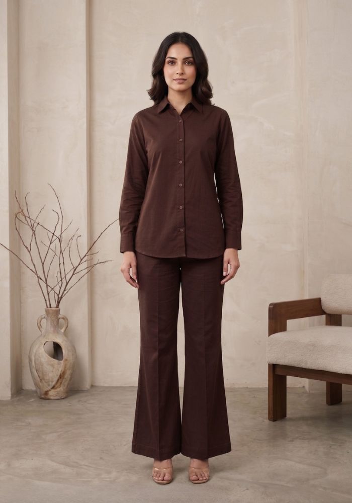 Women’s Premium Cotton Shirt & Flared Pant Co-Ord Set | Smart Casual Outfit