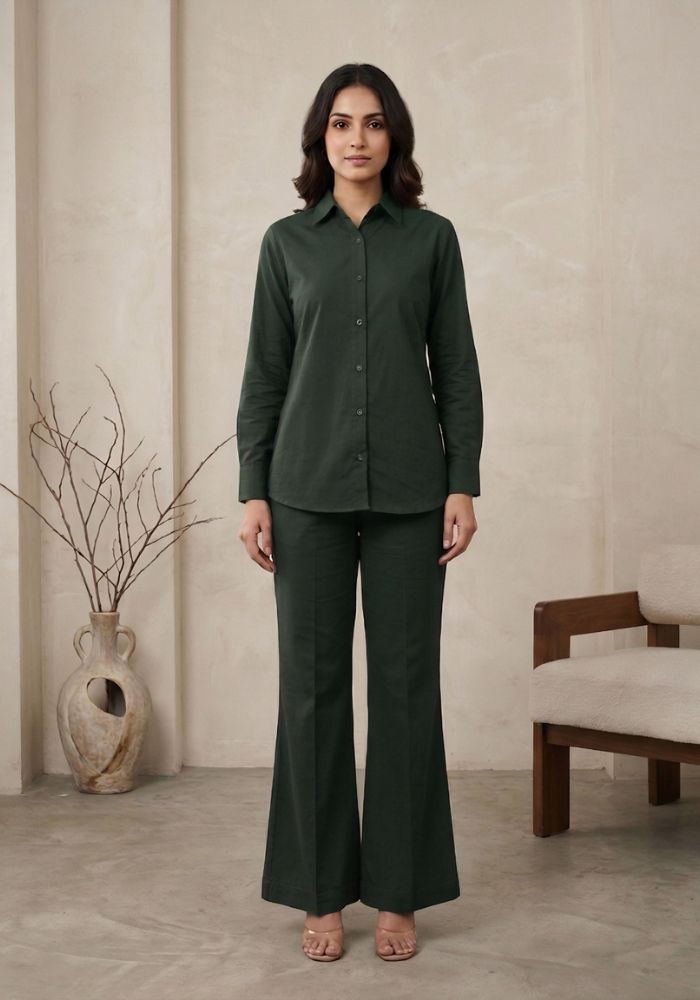 Women’s Premium Cotton Shirt & Flared Pant Co-Ord Set | Everyday Smart Casual Wear