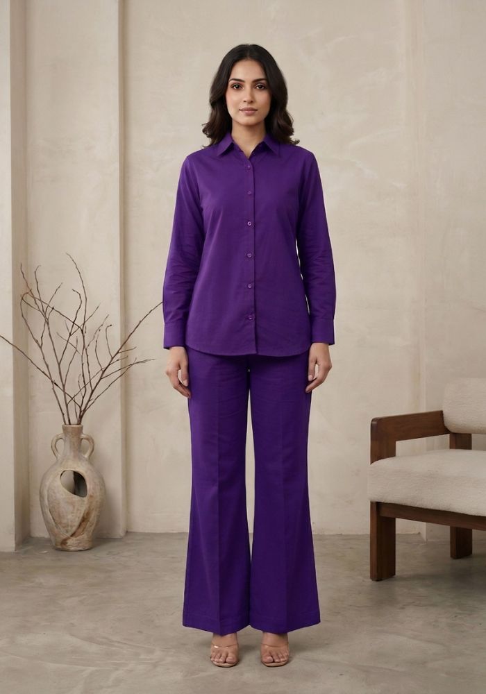 Women’s Cotton Shirt & Flared Pant Co-Ord Set | Premium Smart Casual Outfit