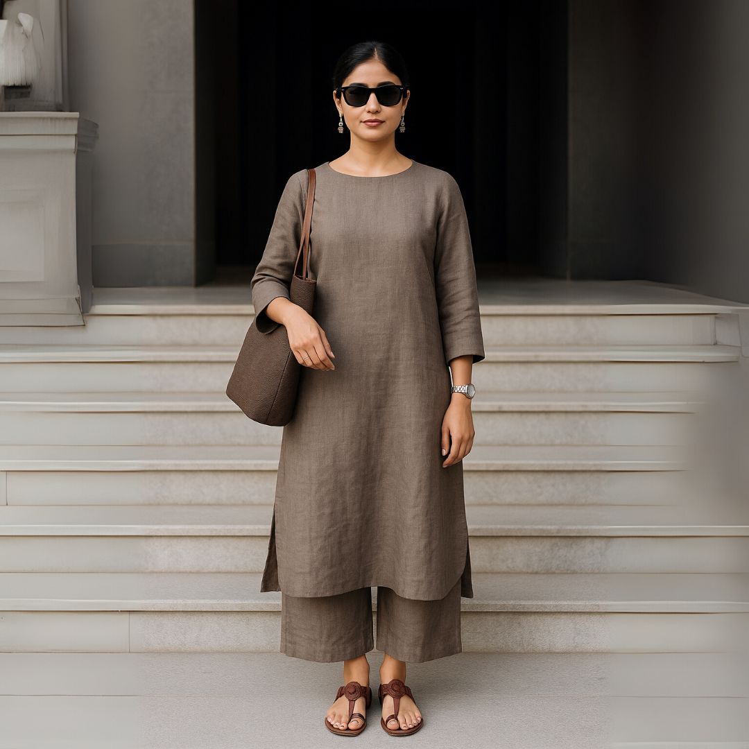 Woman in a Grey Co-ord Set