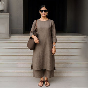 Woman in a Grey Co-ord Set