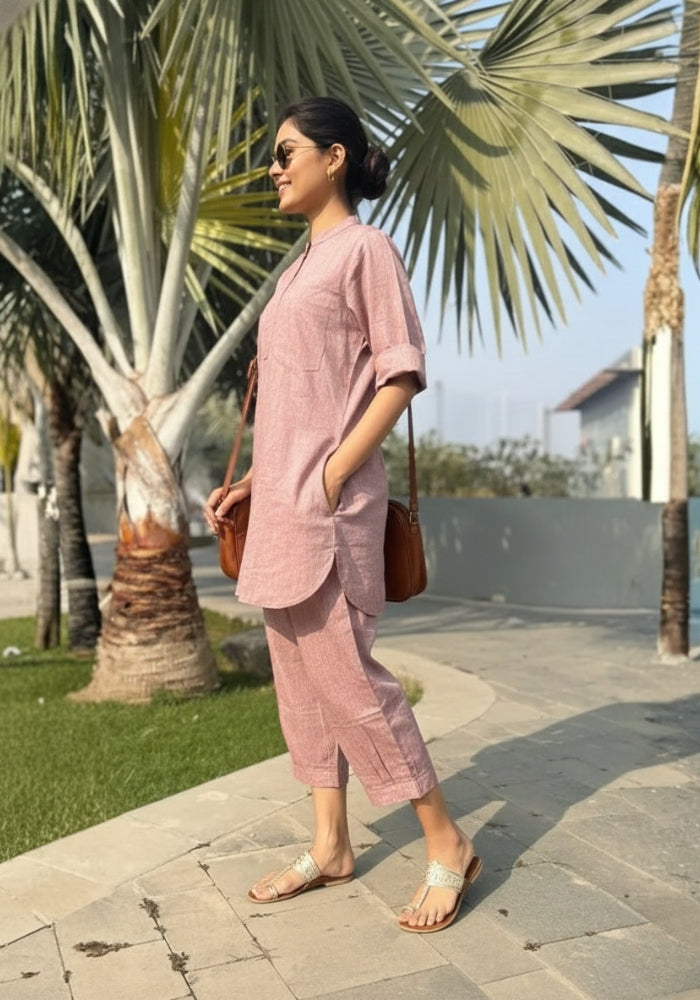 Women’s pink tunic and trouser co-ord set for casual wear