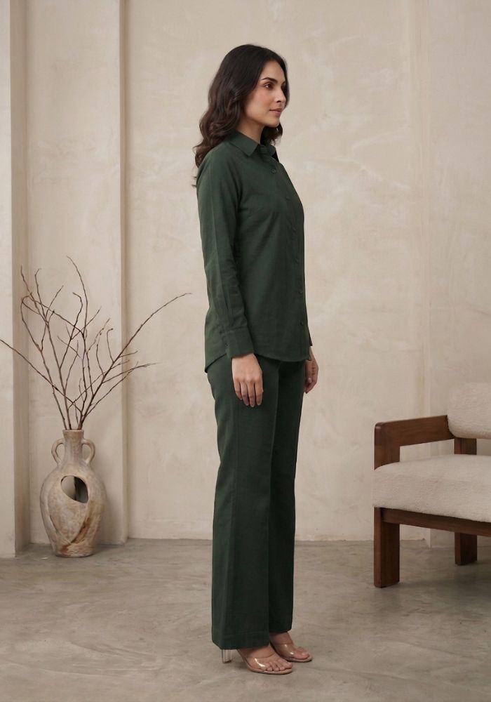 Women’s Premium Cotton Shirt & Flared Pant Co-Ord Set | Everyday Smart Casual Wear