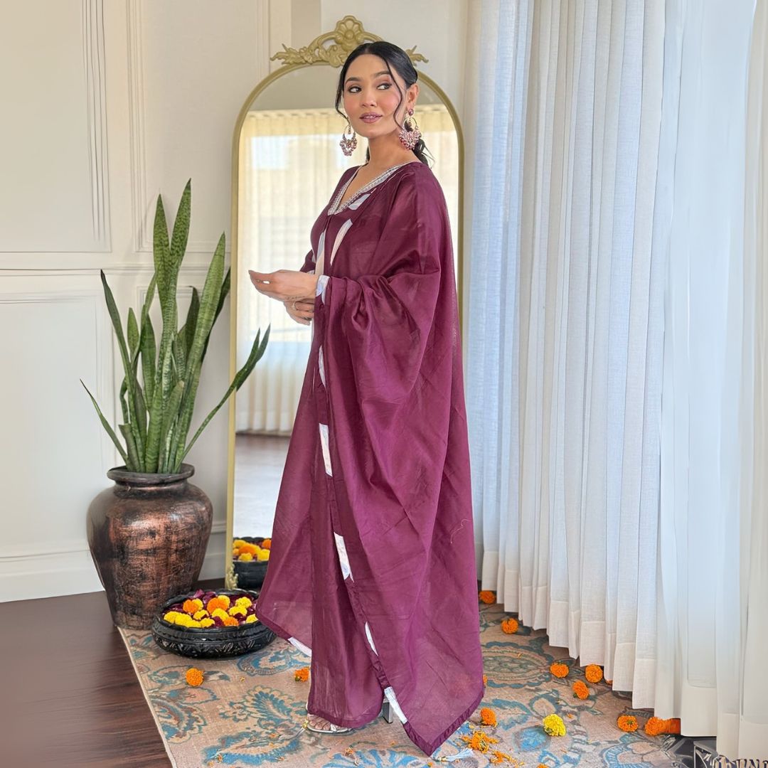 Elegant Maroon Floral Embroidered Kurta Set with Chanderi Dupatta