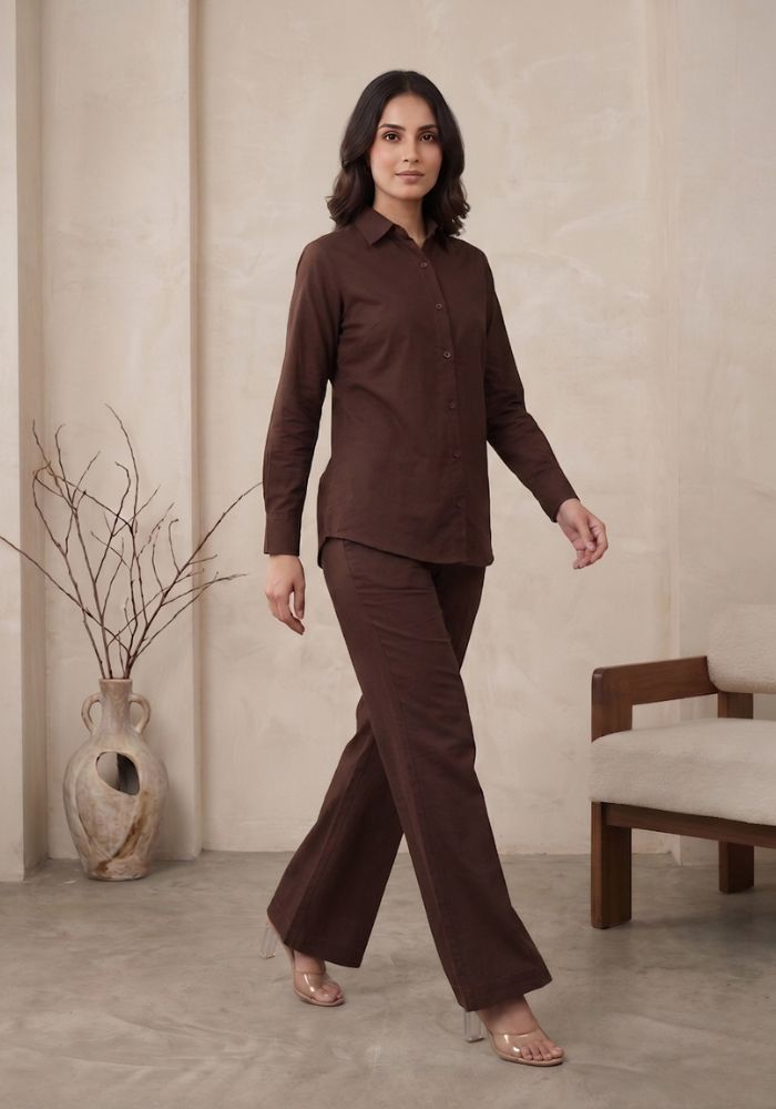 Women’s Premium Cotton Shirt & Flared Pant Co-Ord Set | Smart Casual Outfit
