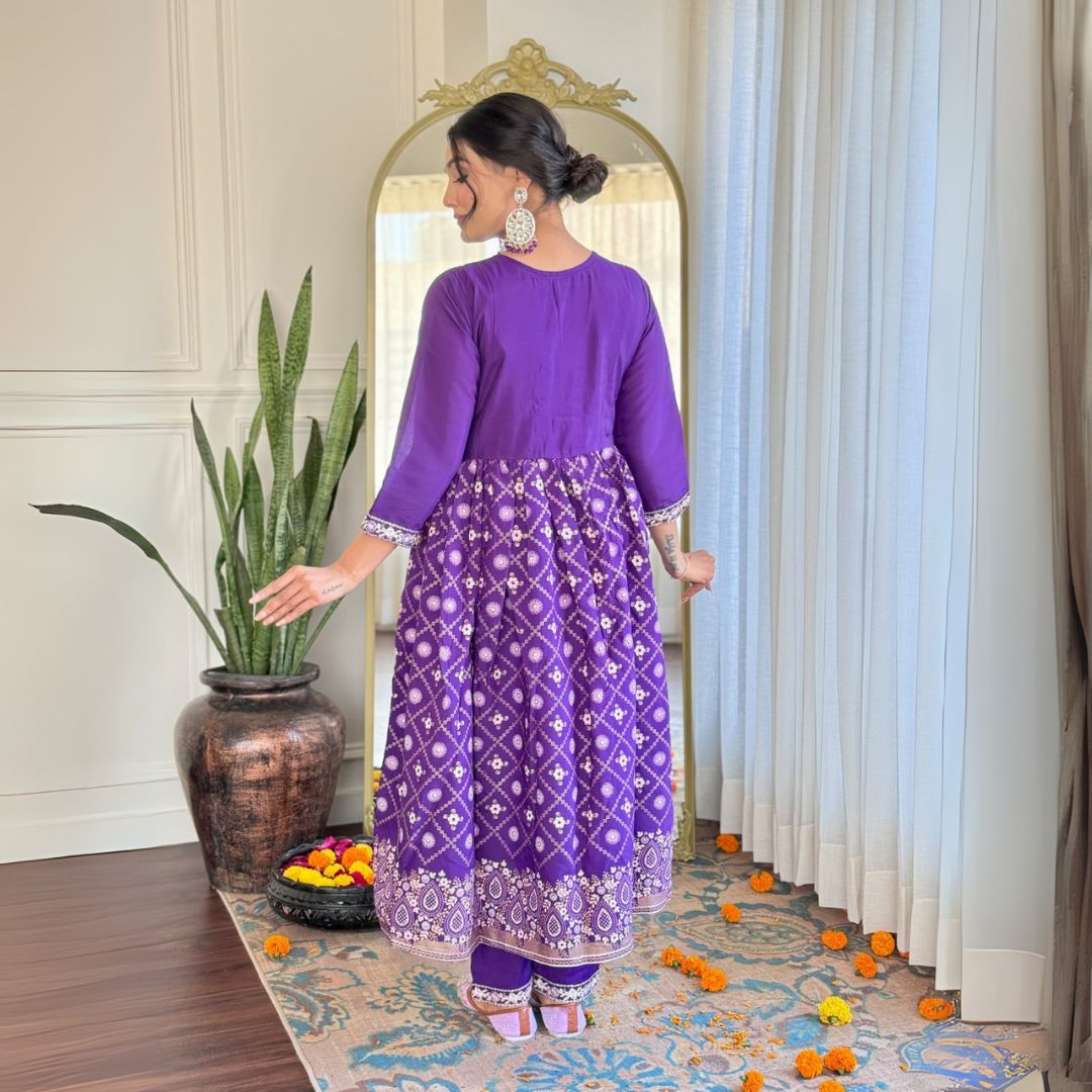 Royal Purple Chanderi Silk Embroidered Suit with Organza Dupatta