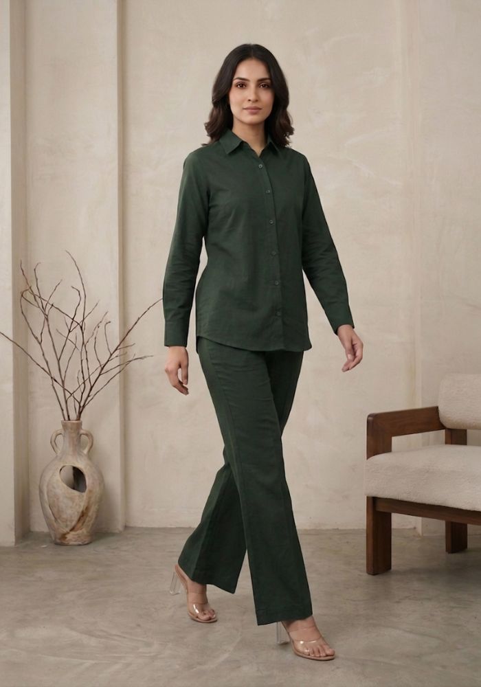 Premium Cotton Shirt & Flared Pant Co-Ord Set for Women