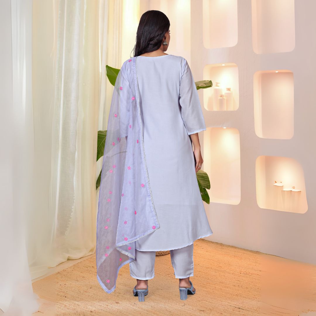 Elegant Sky Blue Embroidered Parampara Silk Suit with Organza Dupatta