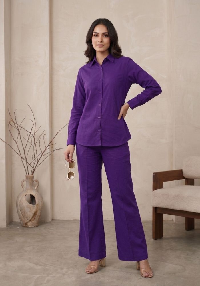 Women’s Cotton Shirt & Flared Pant Co-Ord Set | Premium Smart Casual Outfit