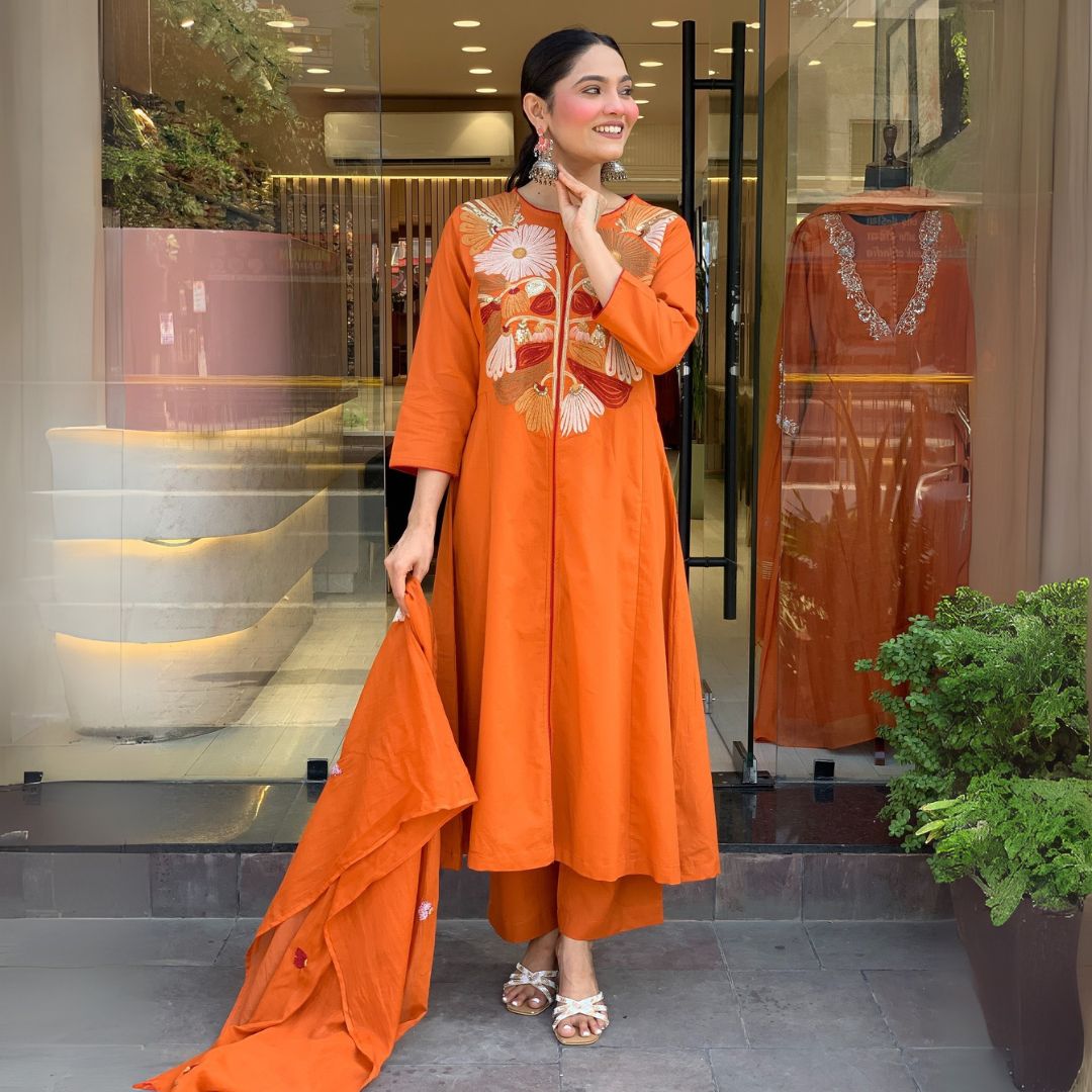 Embroidered Chanderi Silk Straight Kurta Set with Dupatta