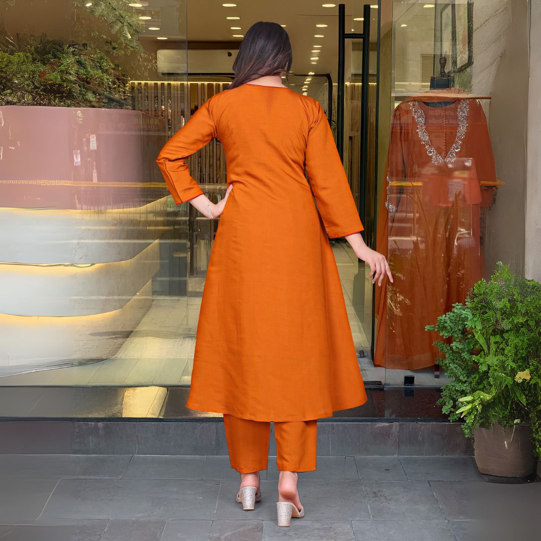 Embroidered Chanderi Silk Straight Kurta Set with Dupatta