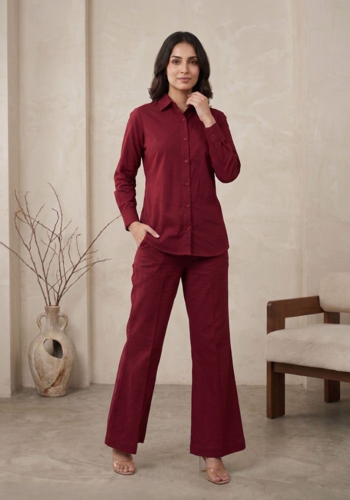 Women’s Cotton Shirt & Flared Pant Co-Ord Set | Premium Smart Casual Wear