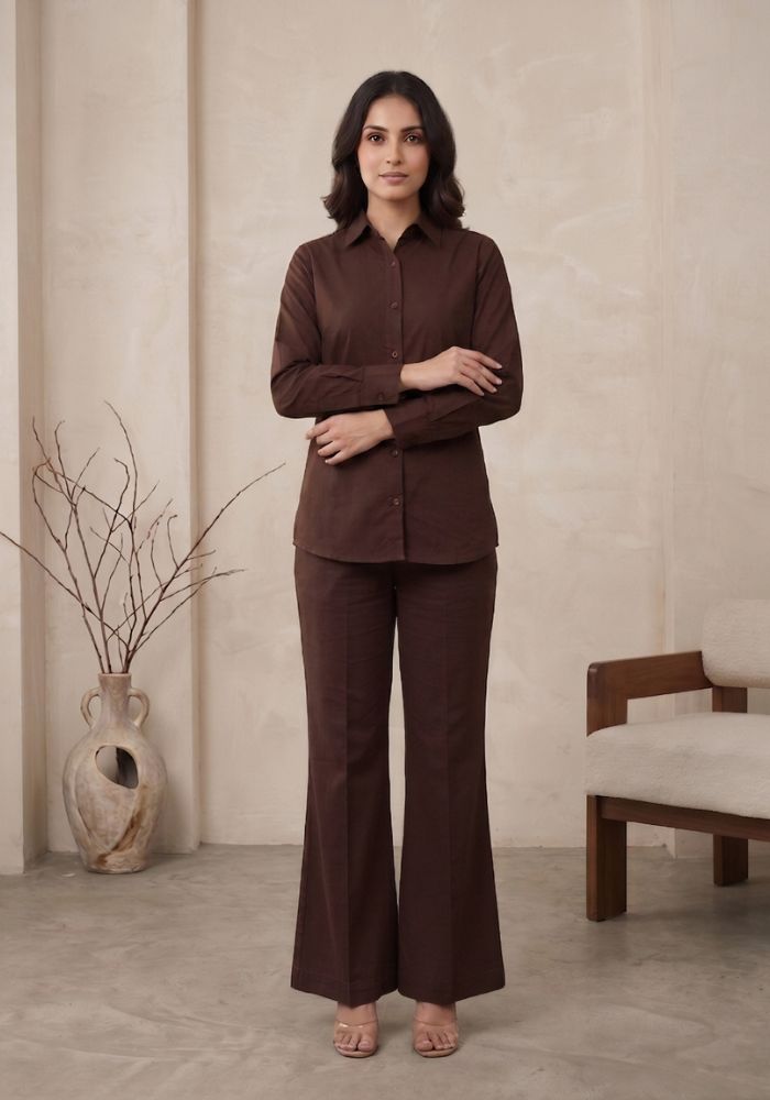 Women’s Premium Cotton Shirt & Flared Pant Co-Ord Set | Smart Casual Outfit
