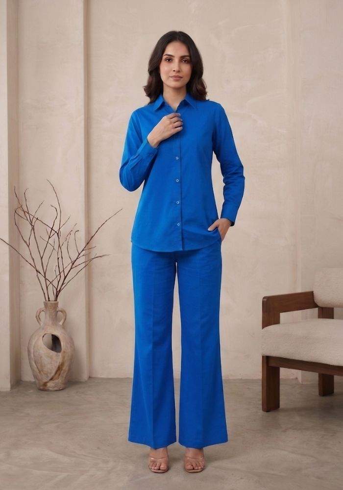 Women's Blue Cotton Co-ord Set