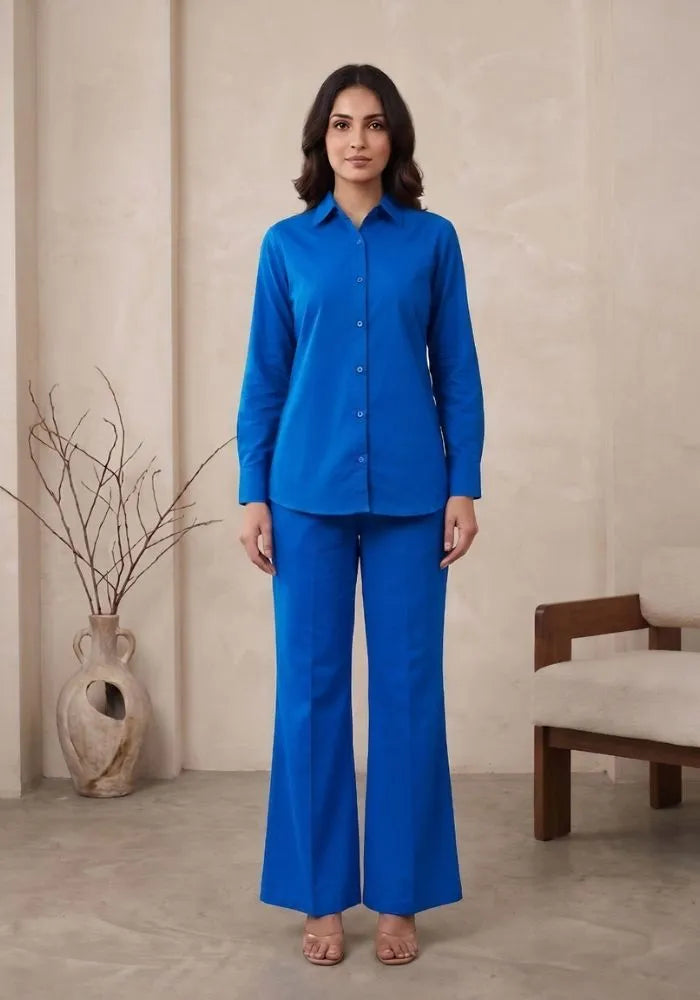 blue cotton co-ord set for women