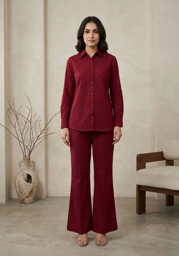 maroon shirt pant co-ord set women