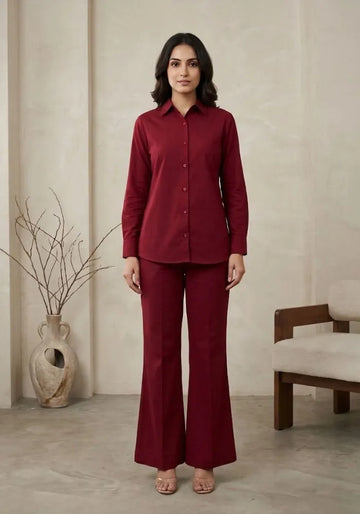 maroon shirt pant co-ord set women
