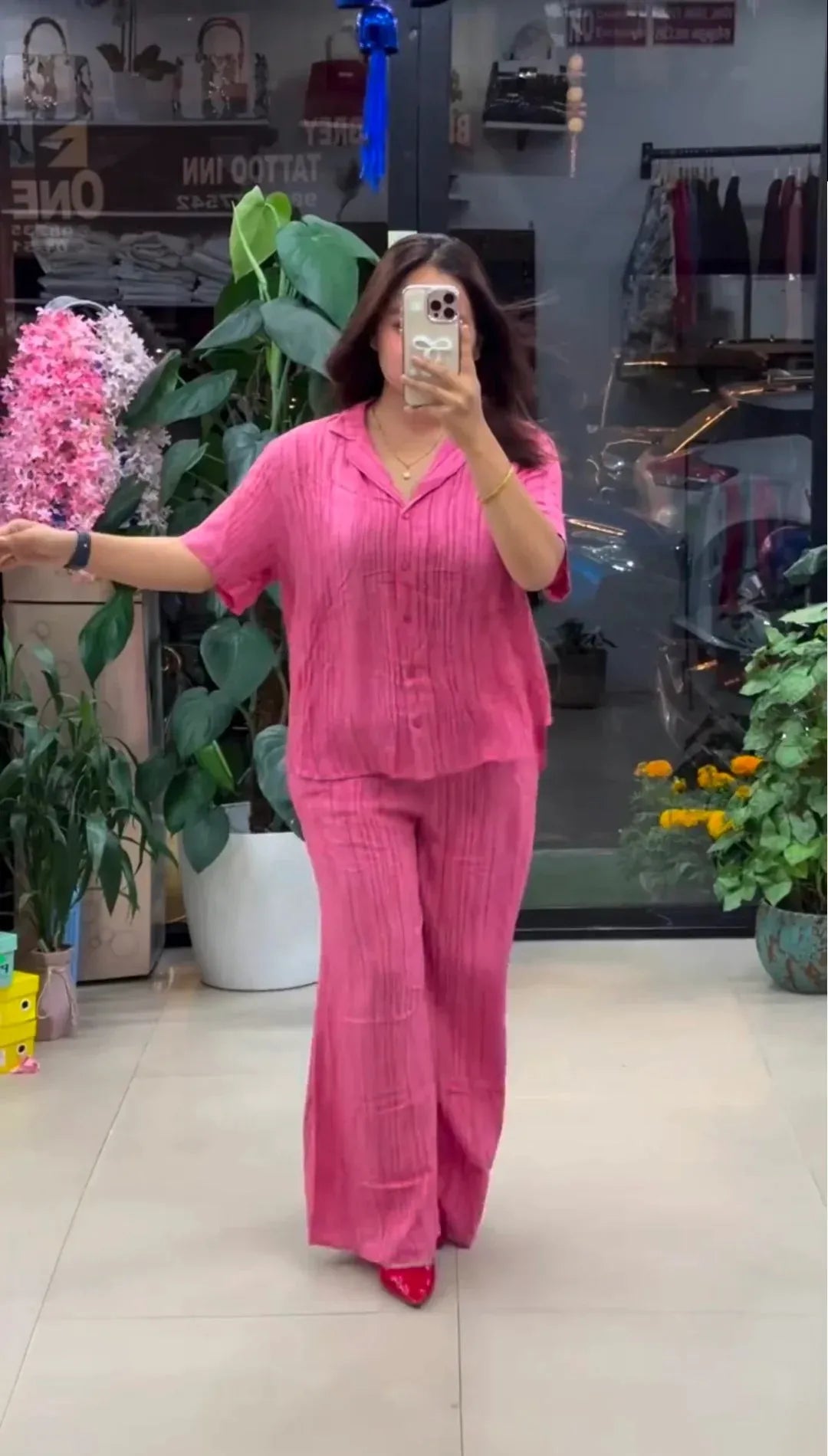 pink pure linen co-ord set