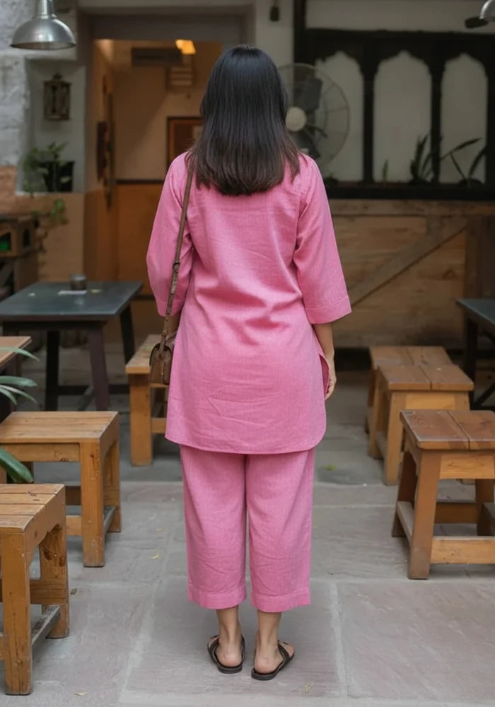 Buy stylish pink cotton co-ord set for women at Aathado