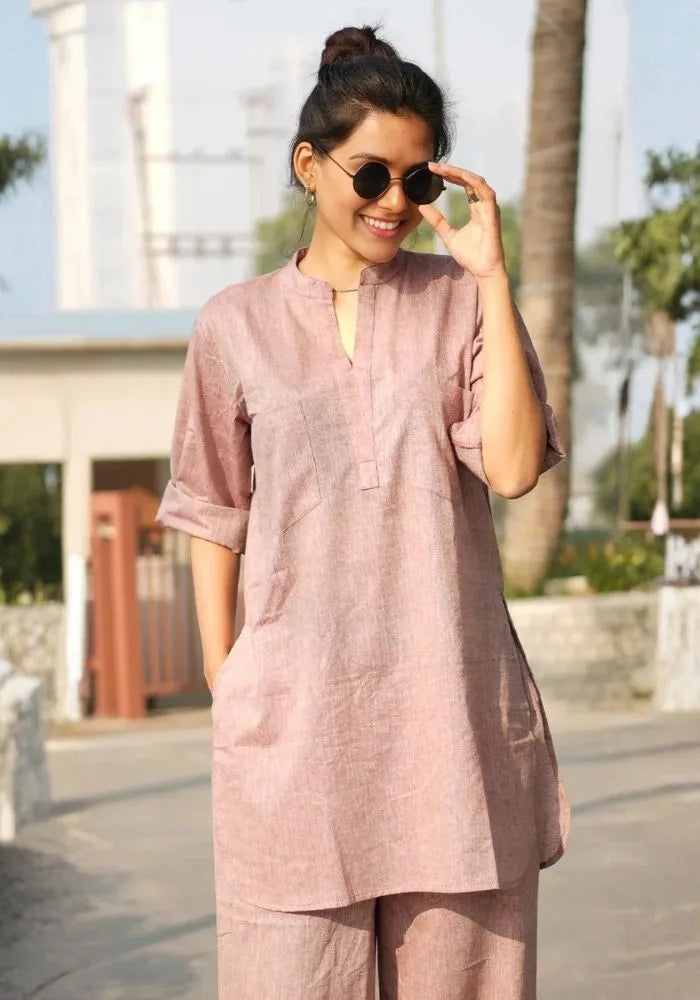 Comfortable pink cotton co-ord set for summer outings