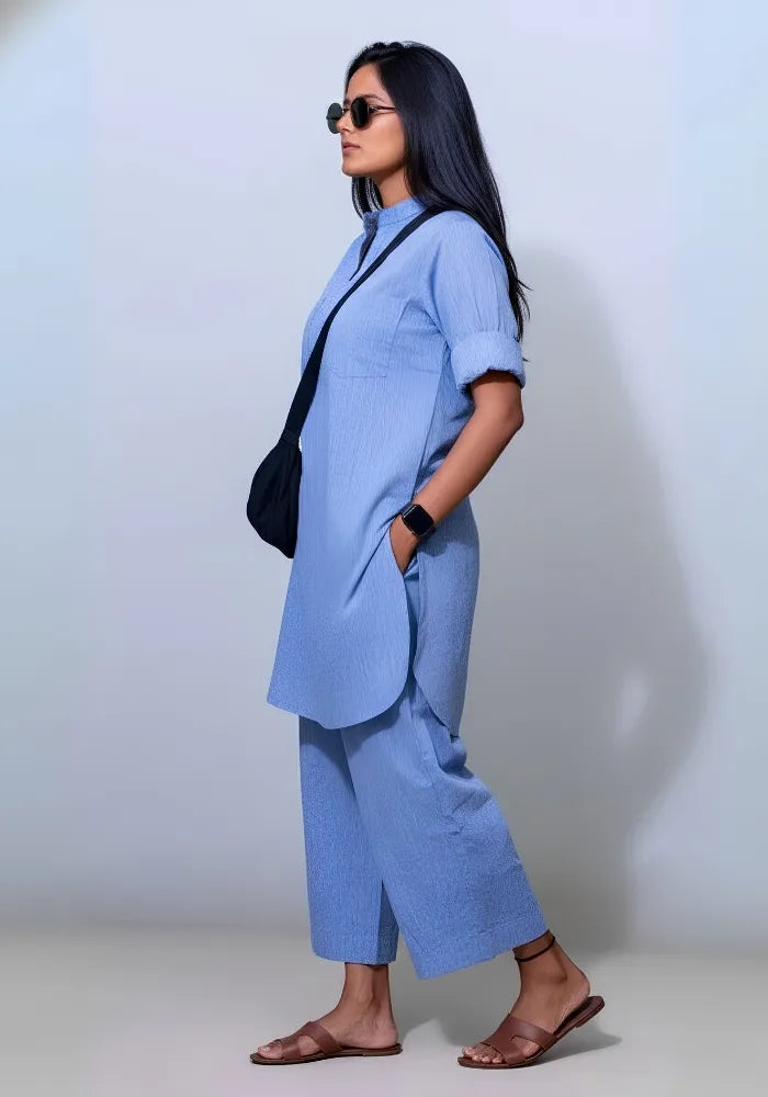 Buy blue cotton co-ord set for women at Aathado
